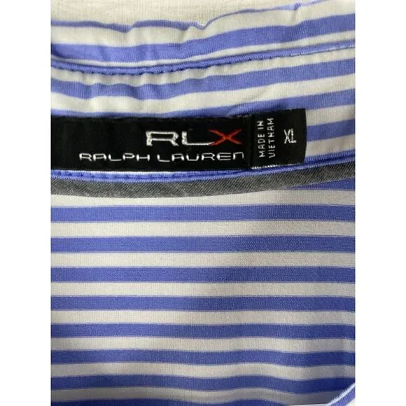 Mens RLX Ralph Lauren Golf Polo Shirt Blue White Stripes Polyester Spandex Sz XL - Picture 5 of 8